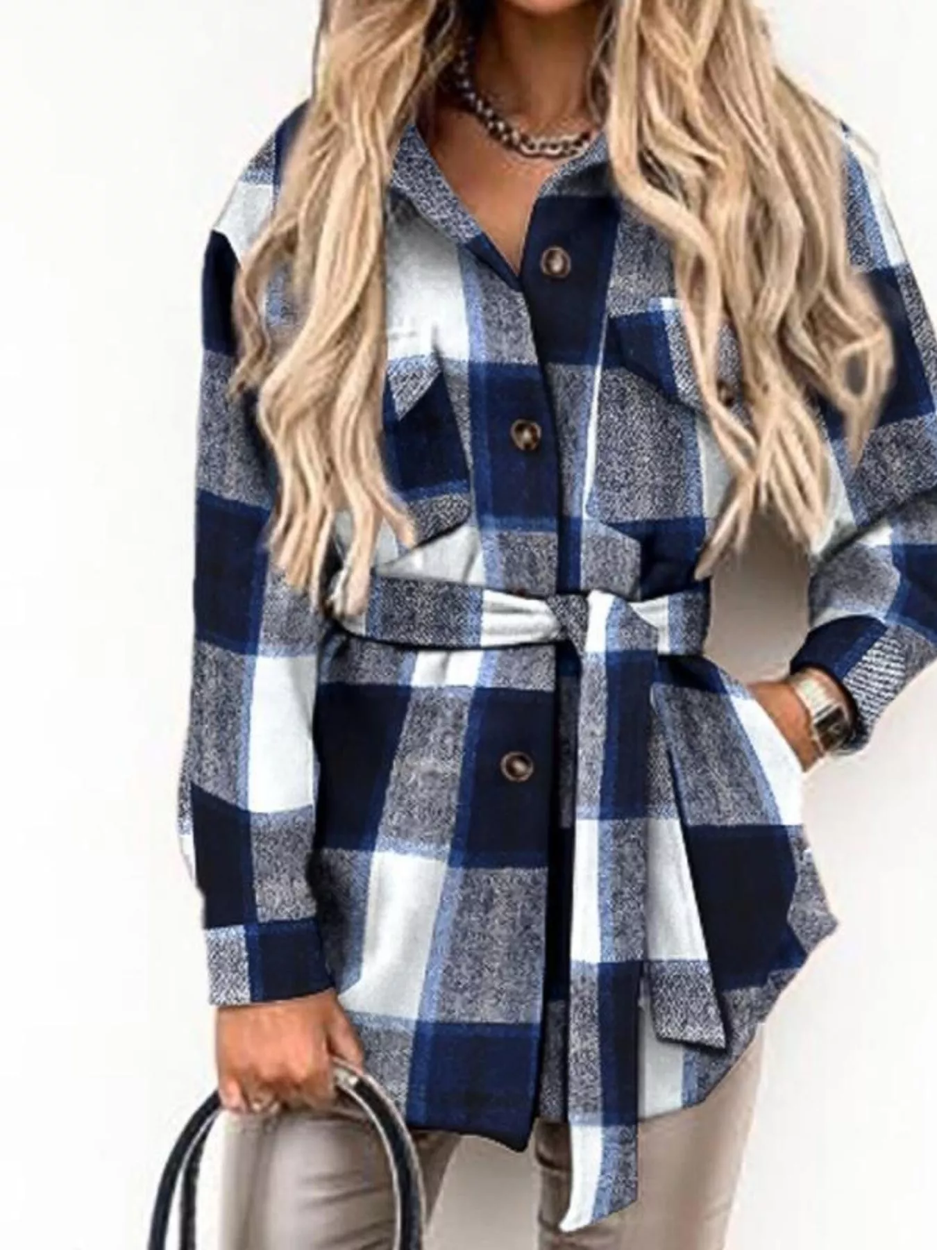 Button Up Long Sleeve Plaid Outerwear - Image 5