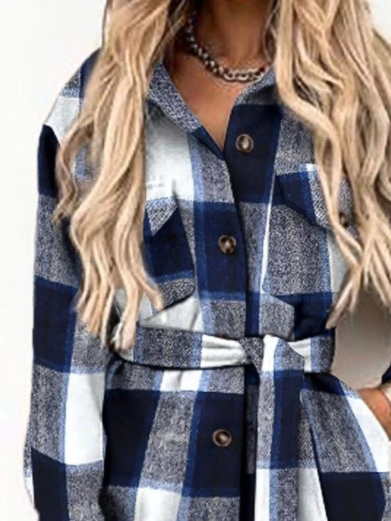 Button Up Long Sleeve Plaid Outerwear - Image 6