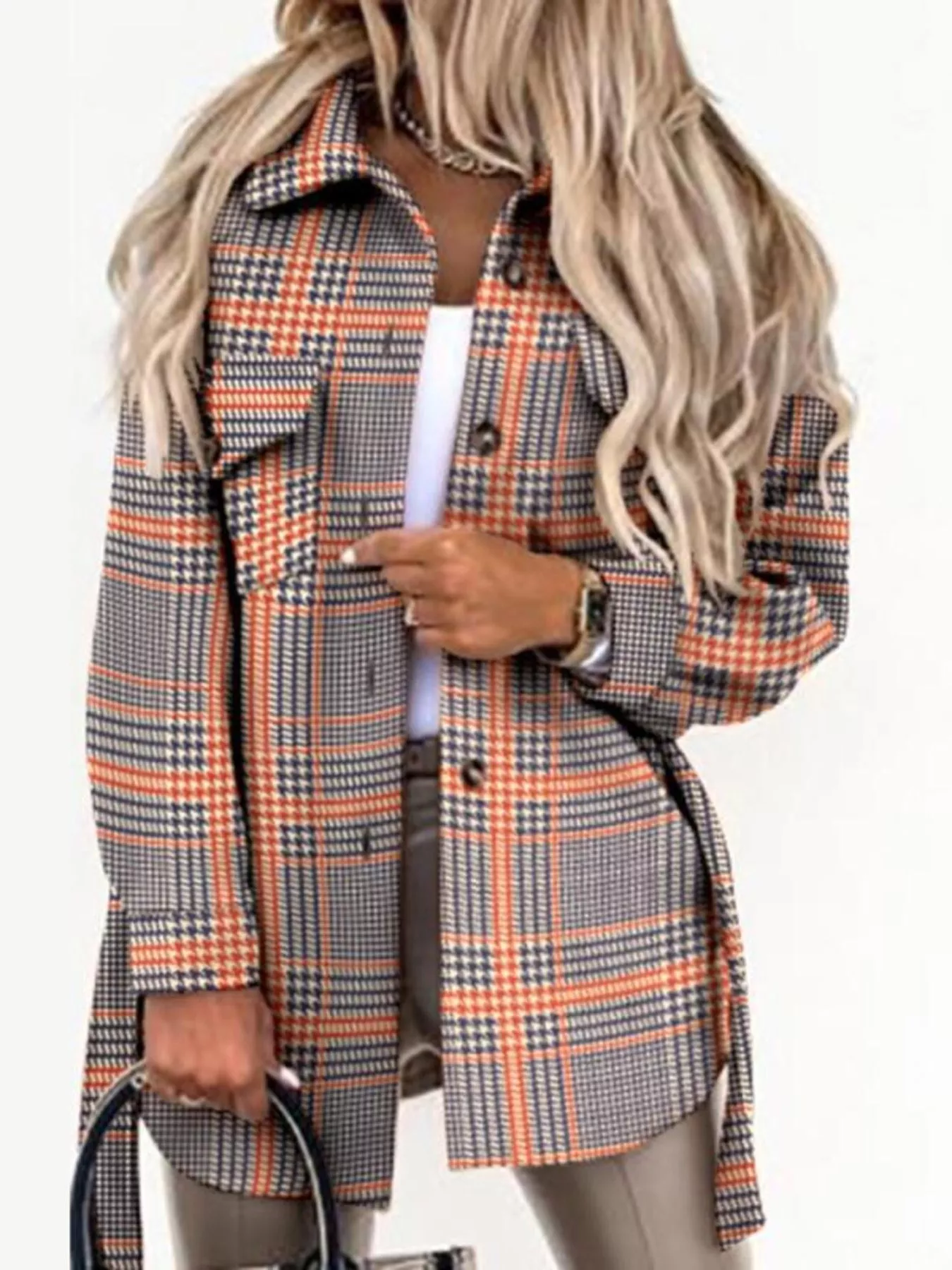 Button Up Long Sleeve Plaid Outerwear - Image 7