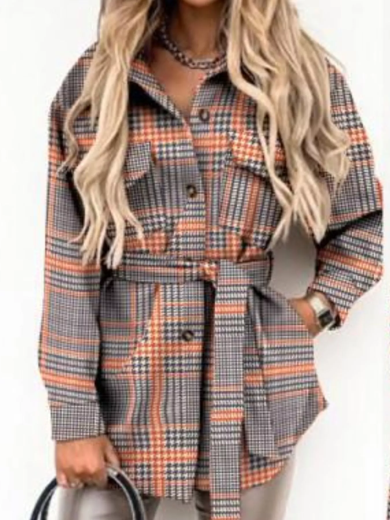 Button Up Long Sleeve Plaid Outerwear - Image 8
