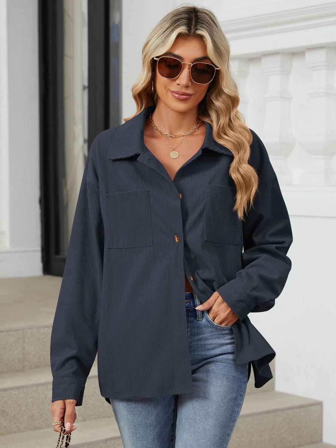 Button Up Long Sleeve Shirt with Breast Pockets - Image 13