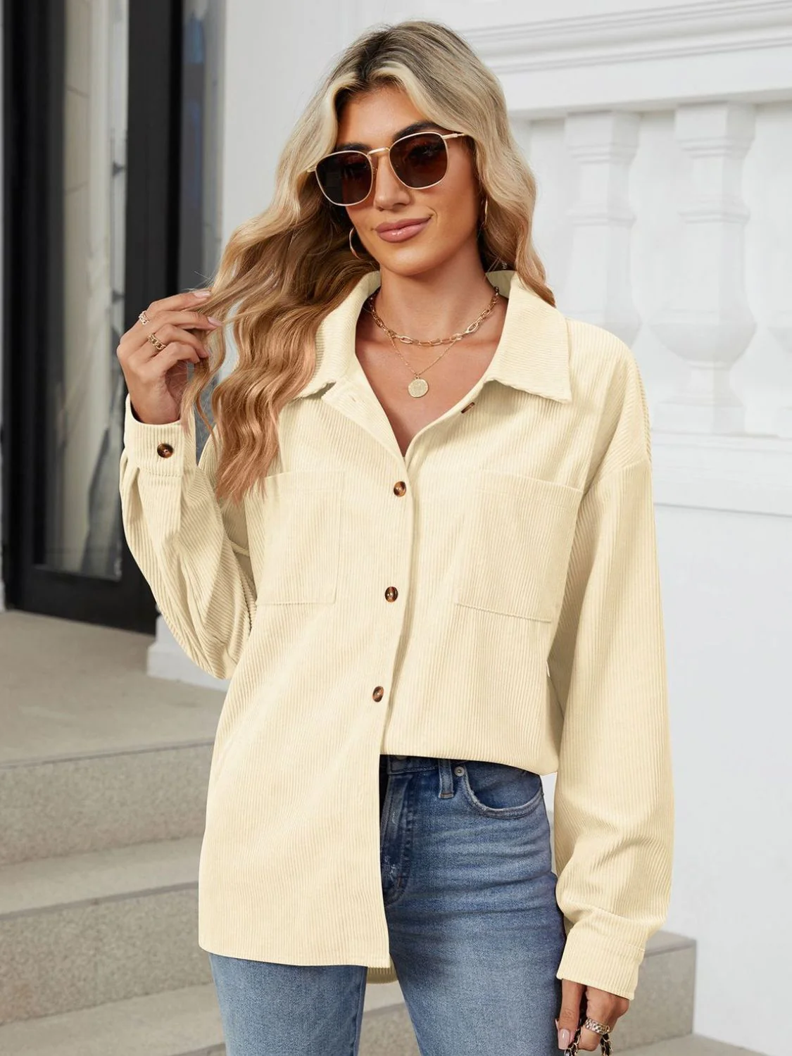 Button Up Long Sleeve Shirt with Breast Pockets - Image 22