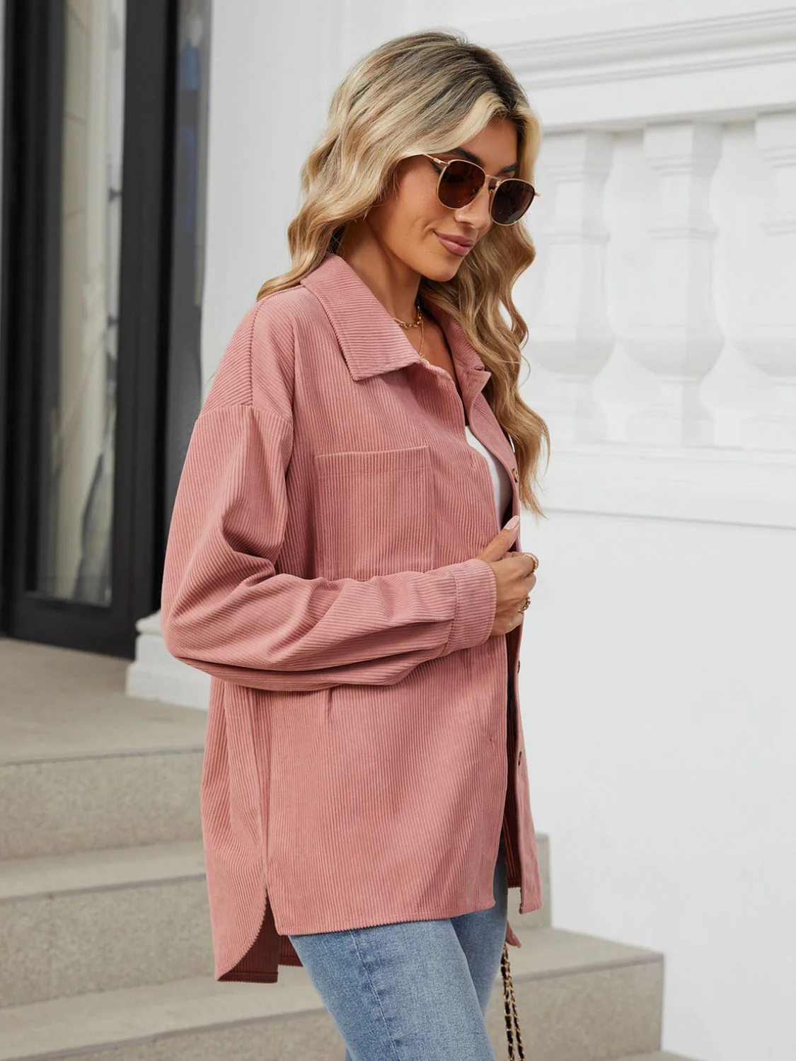 Button Up Long Sleeve Shirt with Breast Pockets - Image 5