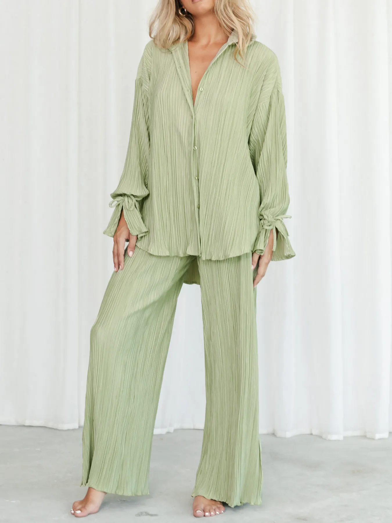 Button Up Long Sleeve Top and Pants Set - Image 12
