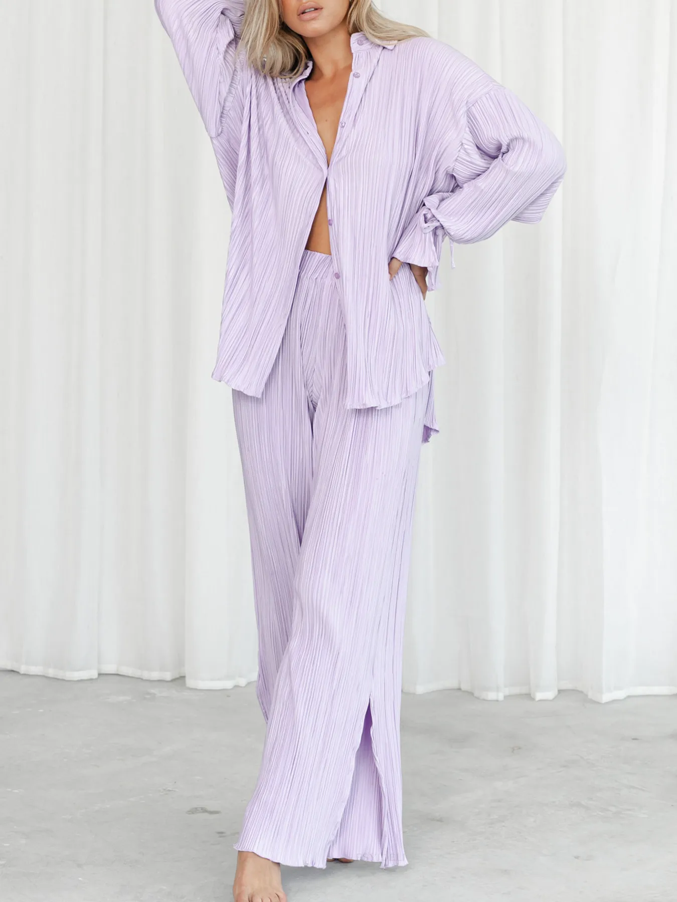 Button Up Long Sleeve Top and Pants Set - Image 14