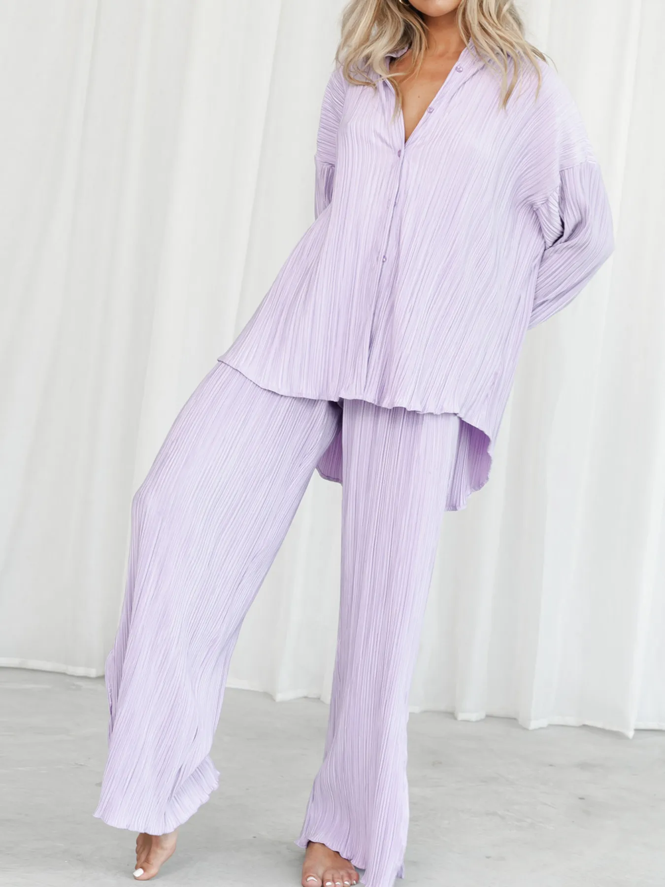 Button Up Long Sleeve Top and Pants Set - Image 15