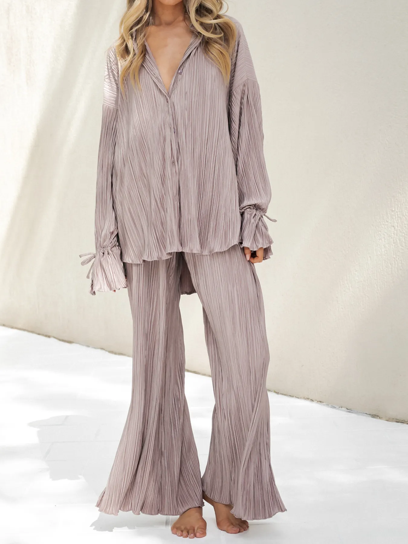 Button Up Long Sleeve Top and Pants Set - Image 17