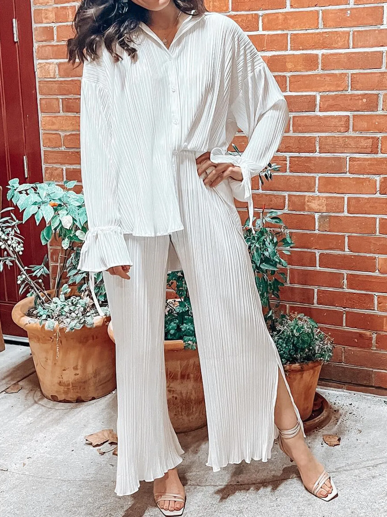 Button Up Long Sleeve Top and Pants Set - Image 25