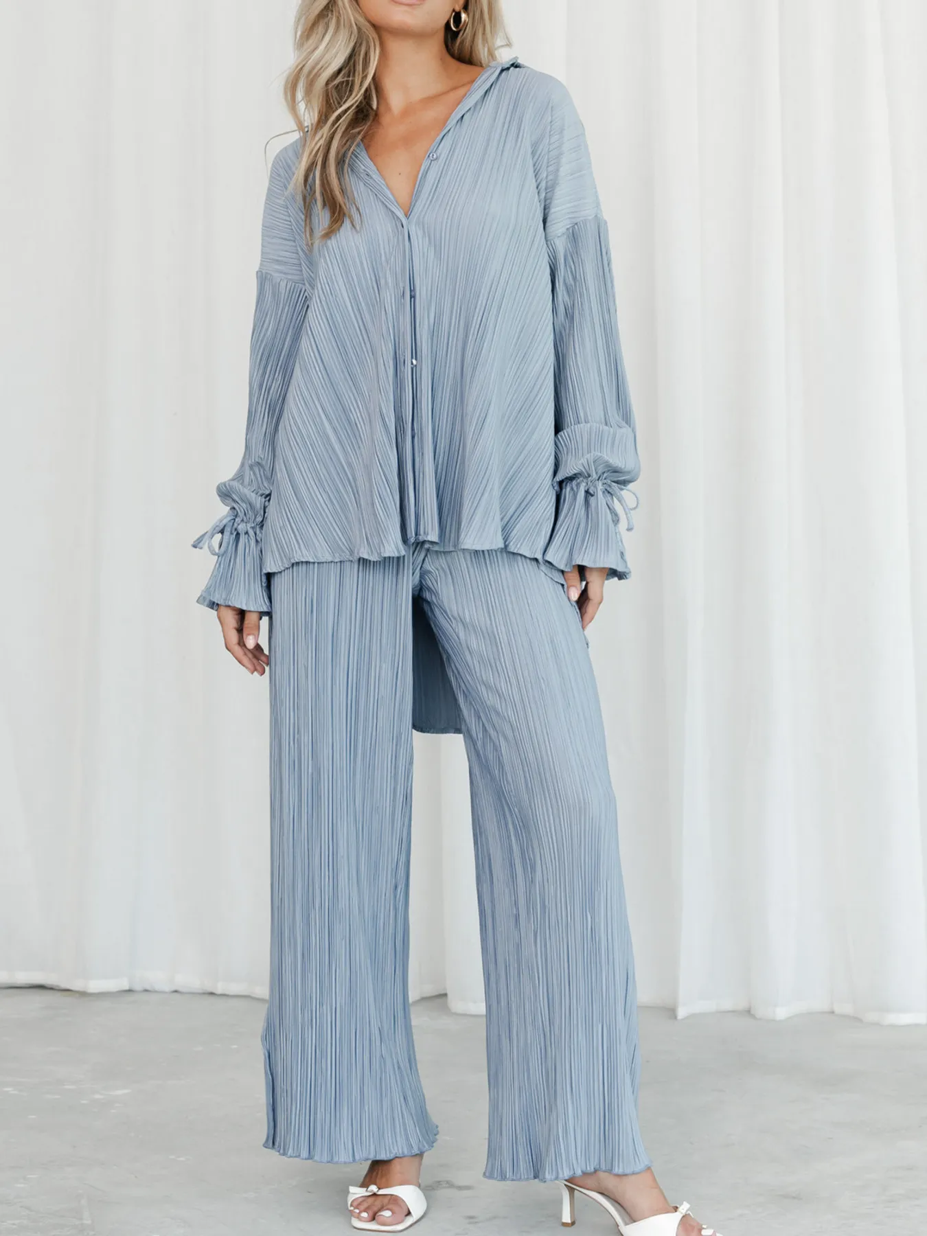 Button Up Long Sleeve Top and Pants Set - Image 6