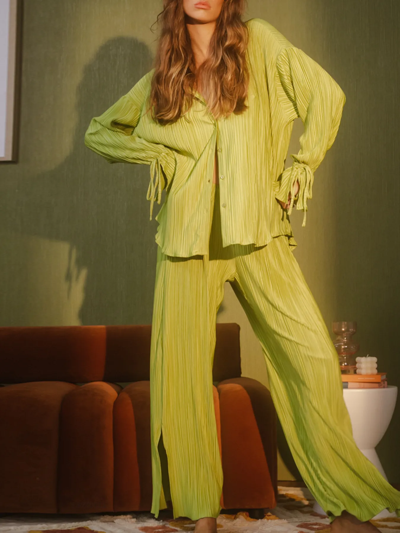 Button Up Long Sleeve Top and Pants Set - Image 8