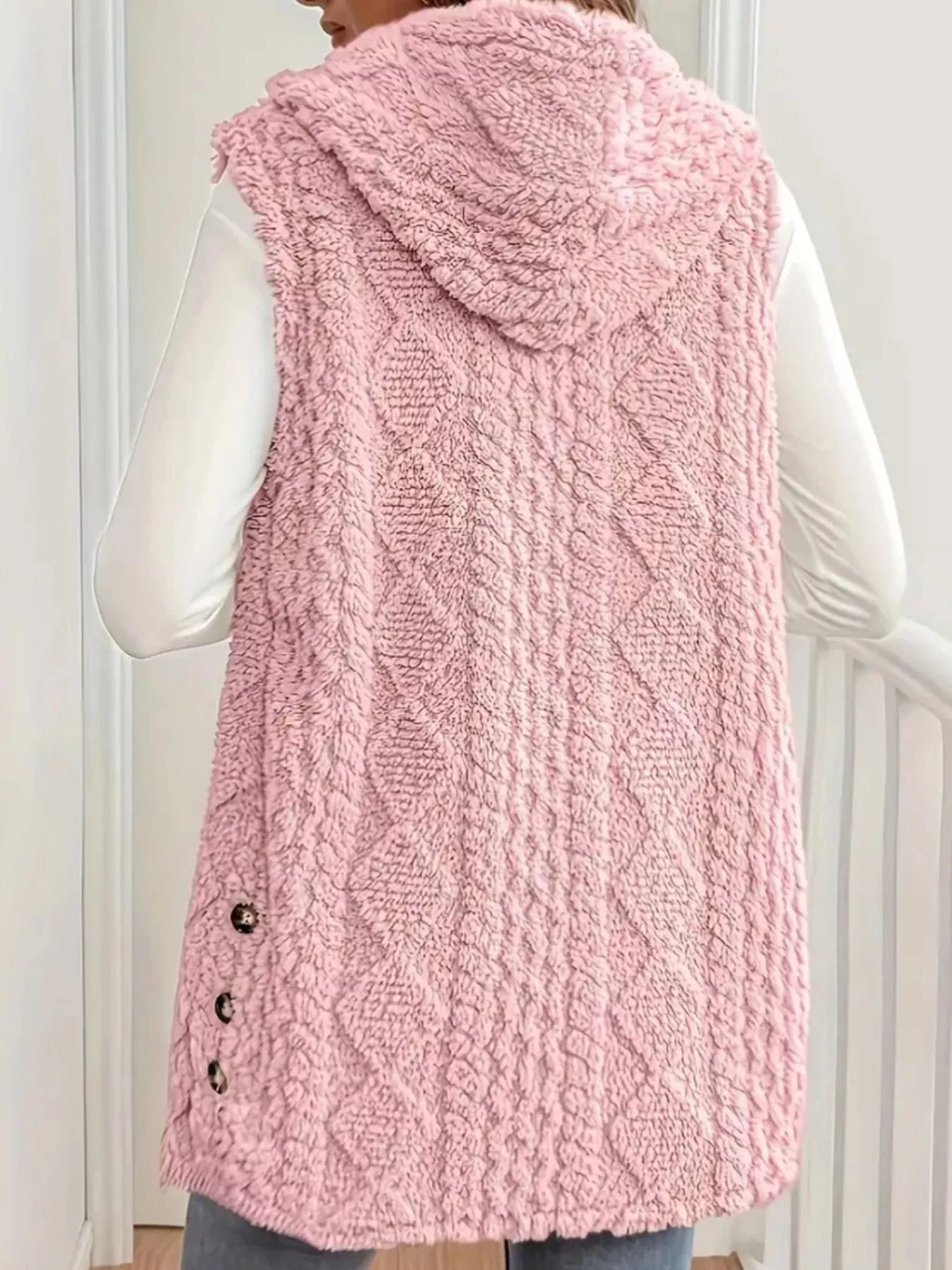 Button Up Plush Hooded Vest Coat - Image 13