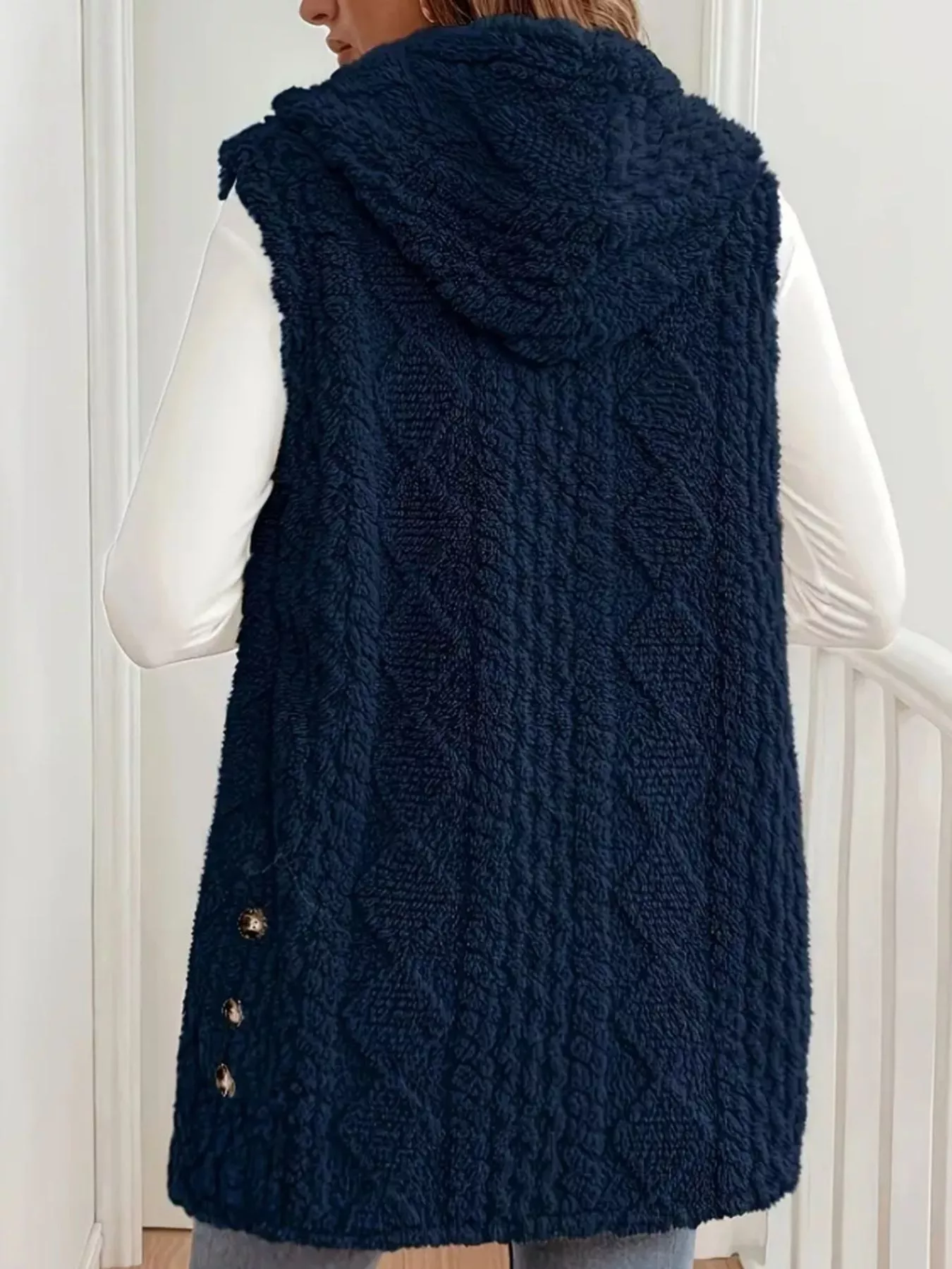 Button Up Plush Hooded Vest Coat - Image 9