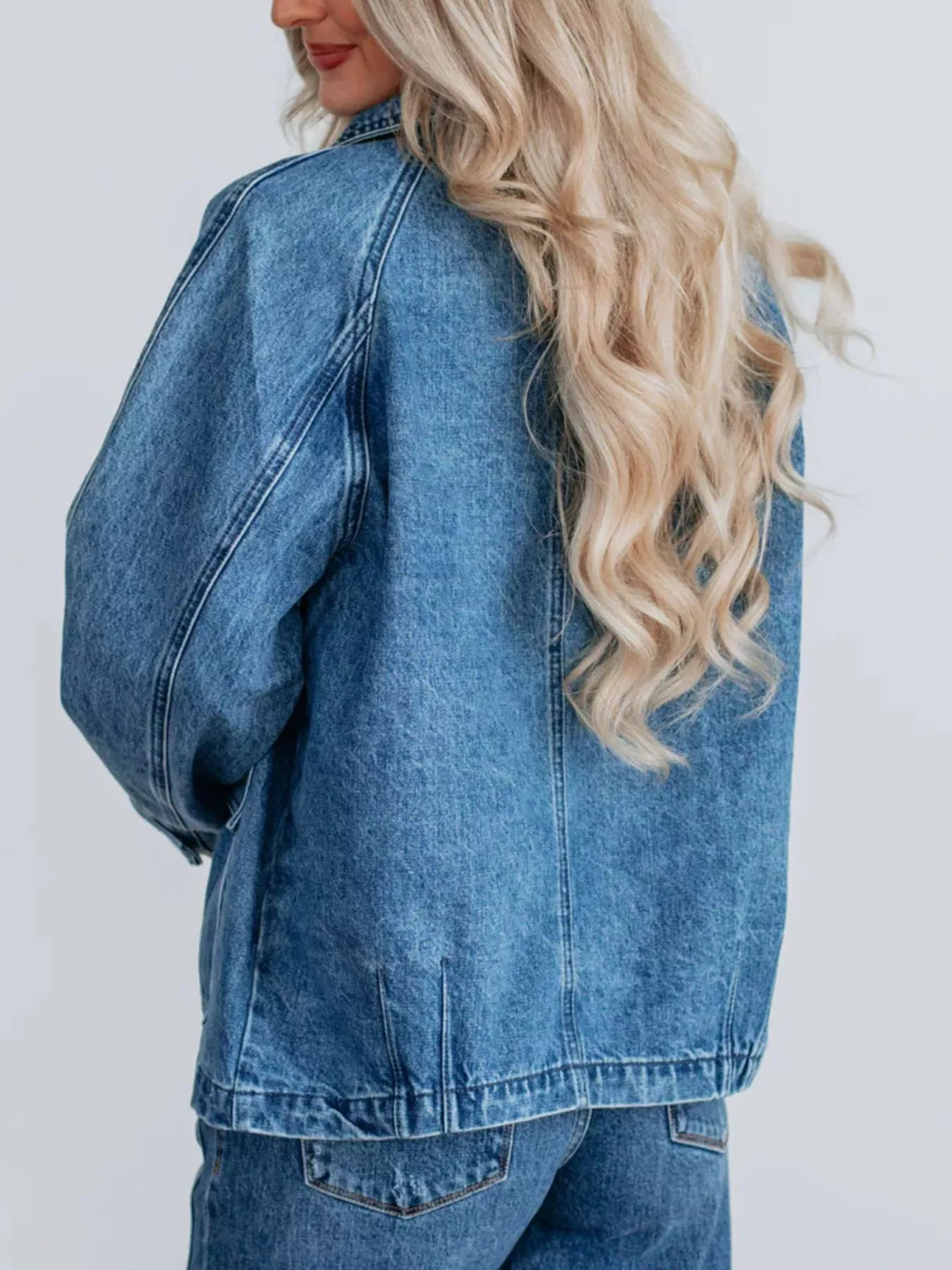 Button Up Raglan Sleeve Denim Jacket - Image 6