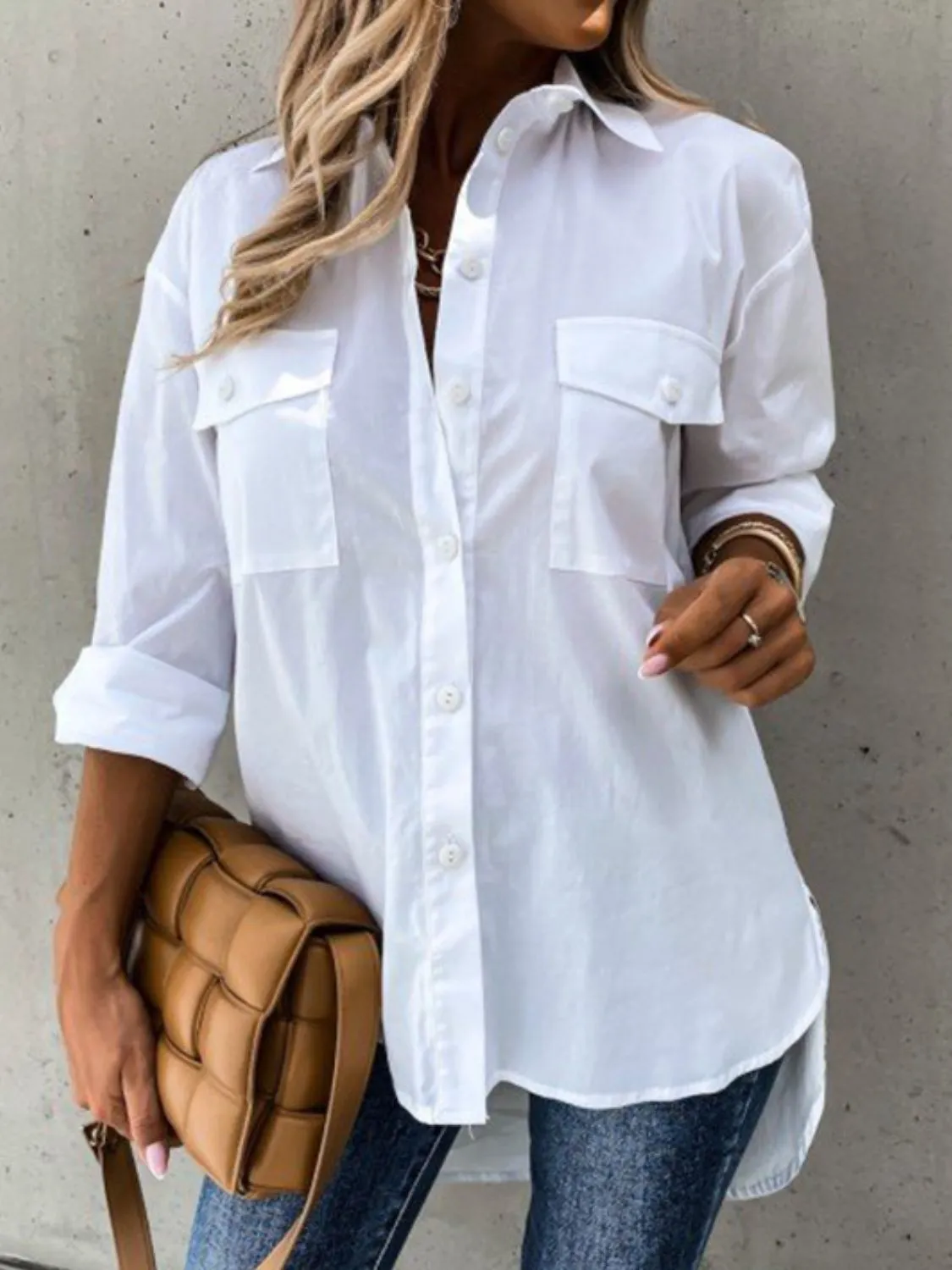 Button Up Roll-Tab Sleeve Shirt - Image 2
