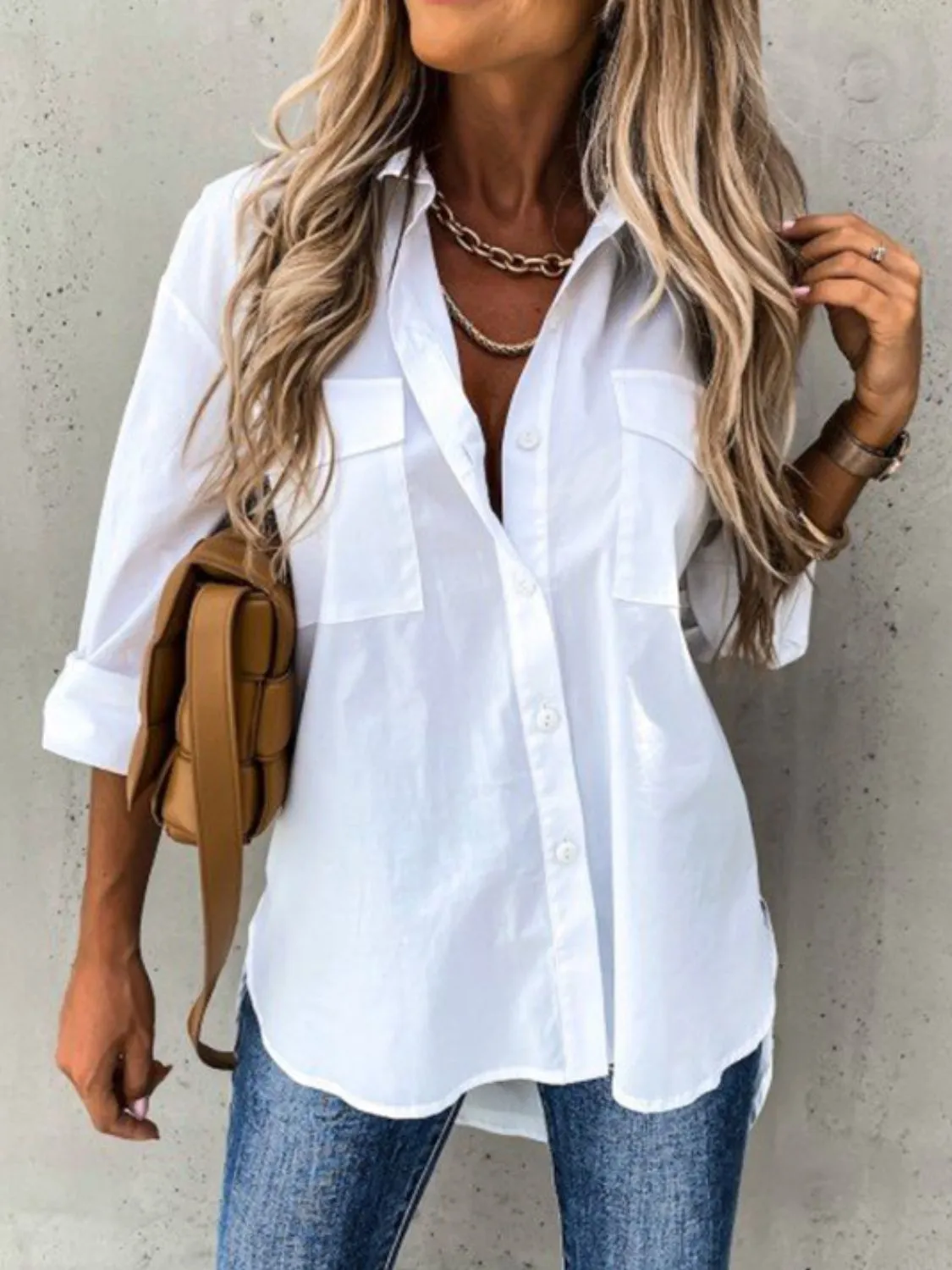 Button Up Roll-Tab Sleeve Shirt - Image 3