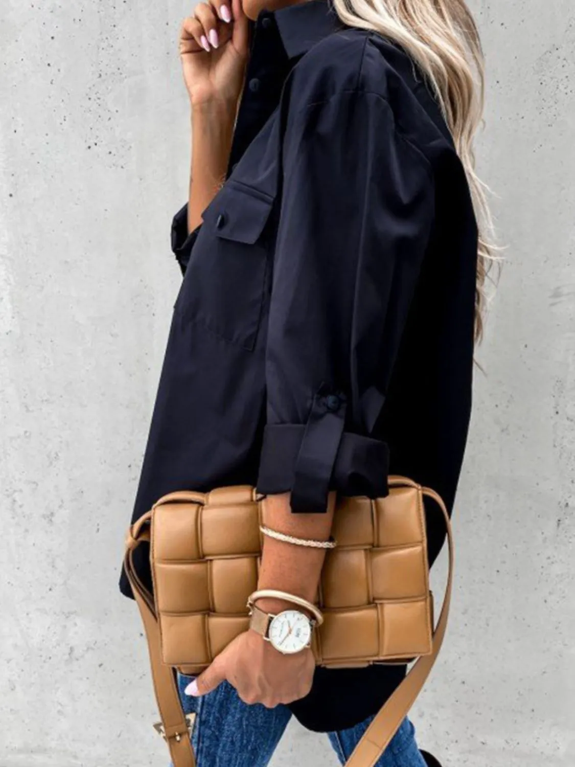 Button Up Roll-Tab Sleeve Shirt - Image 7