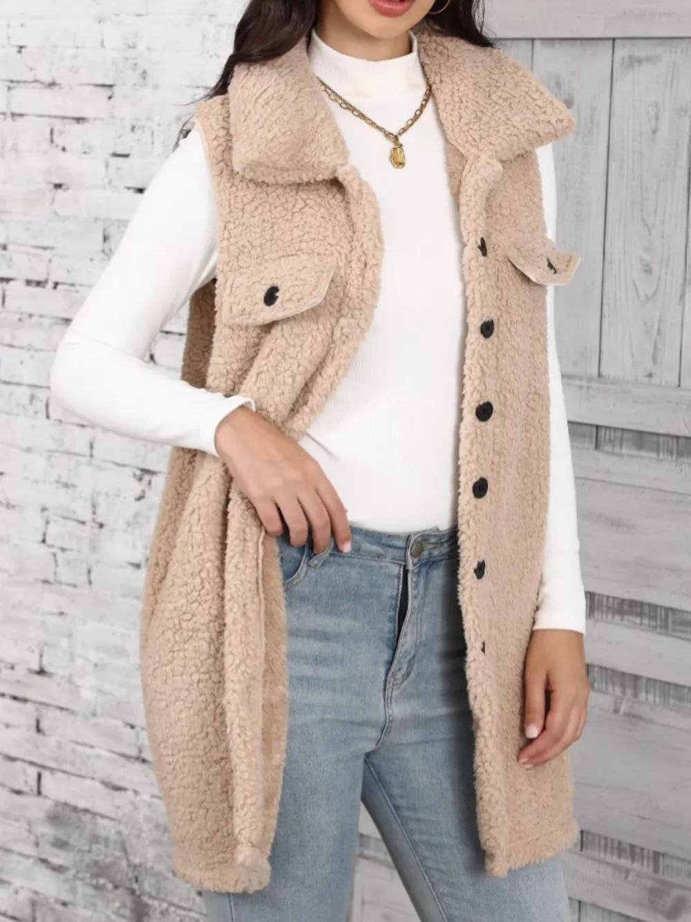 Button Up Teddy Vest Coat - Image 3