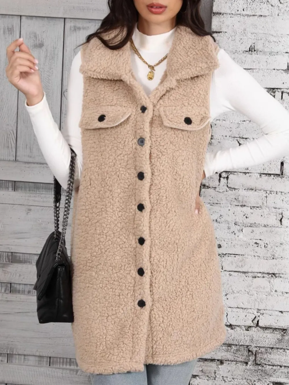 Button Up Teddy Vest Coat - Image 4