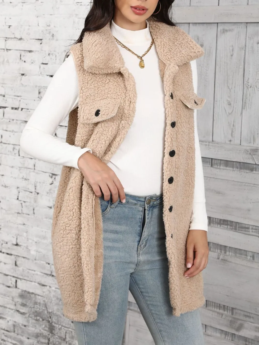 Button Up Teddy Vest Coat - Image 5