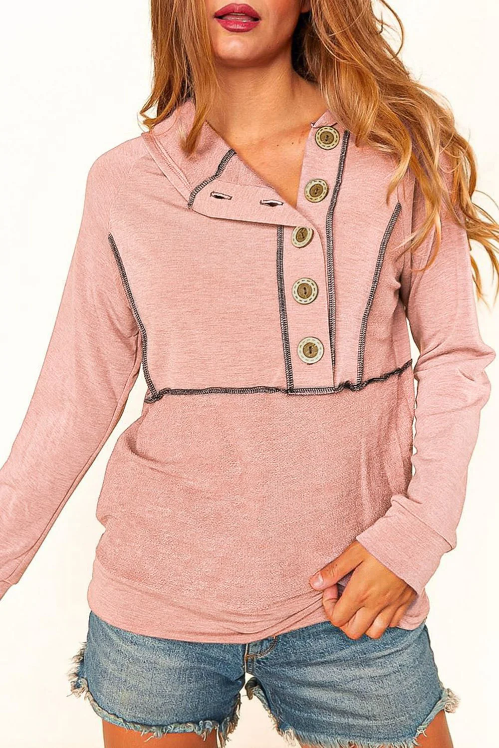 Buttoned Long Sleeve Hoodie - Image 3