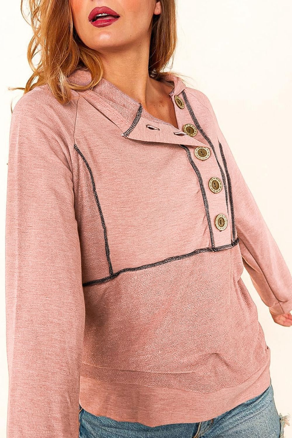Buttoned Long Sleeve Hoodie - Image 4