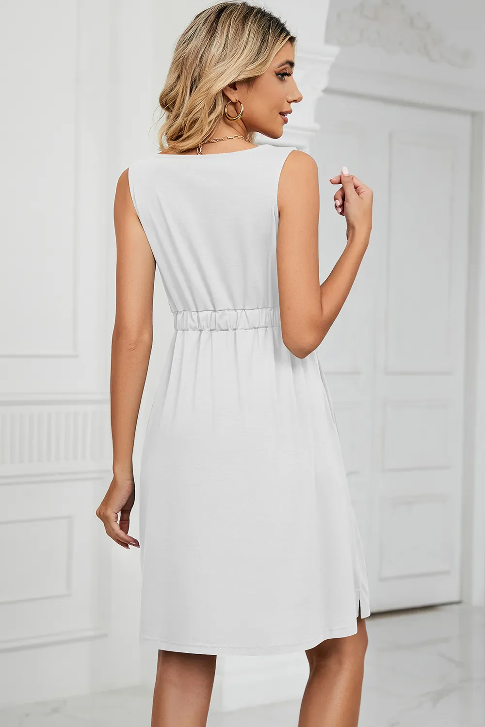 Buttoned Wide Strap Mini Dress - Image 12