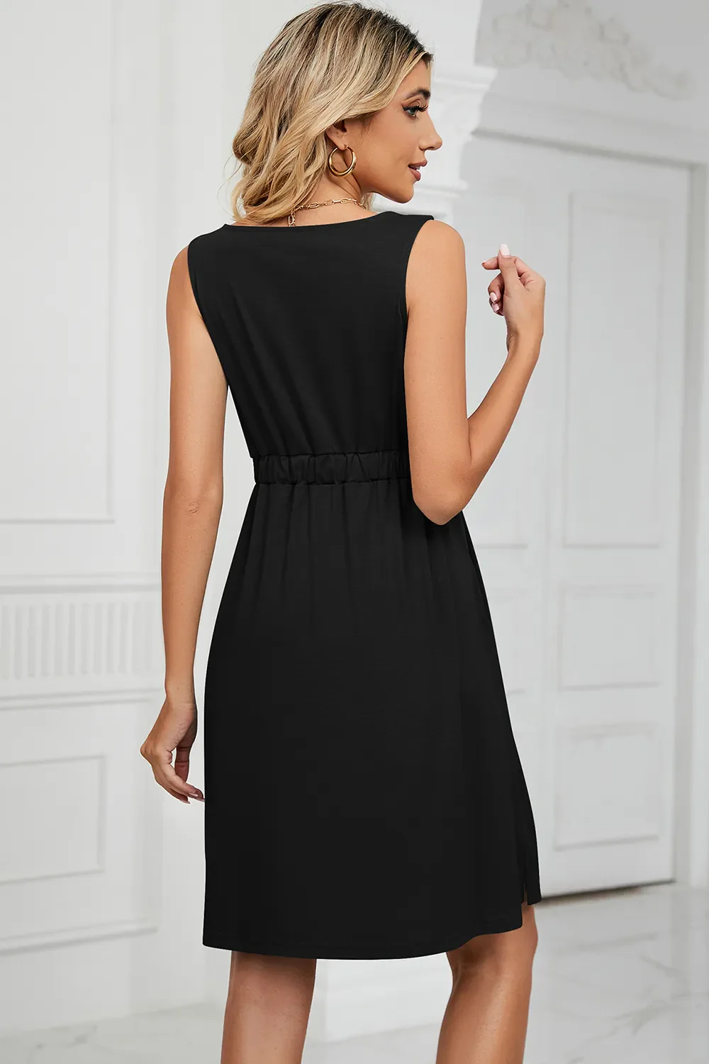Buttoned Wide Strap Mini Dress - Image 16
