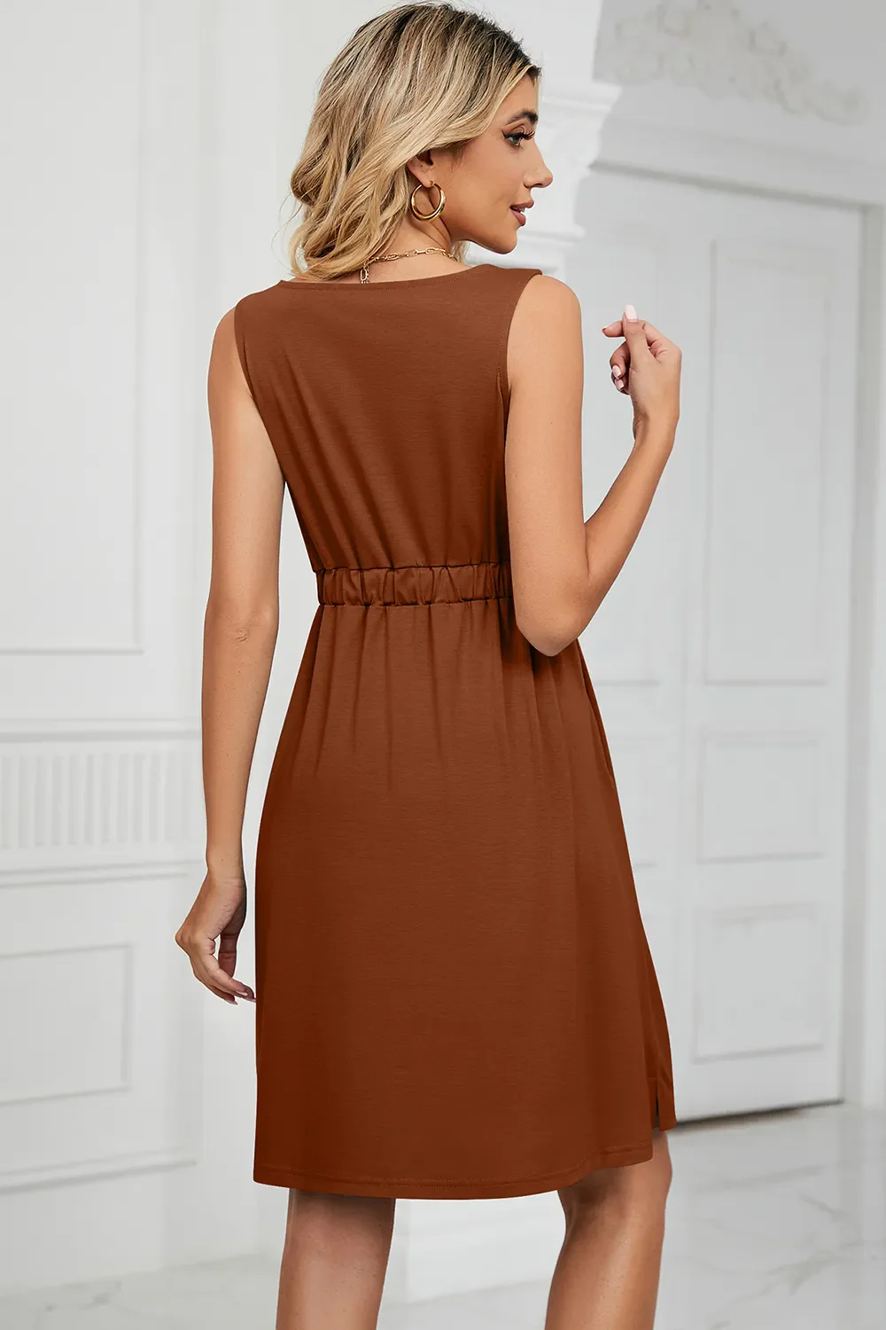 Buttoned Wide Strap Mini Dress - Image 20