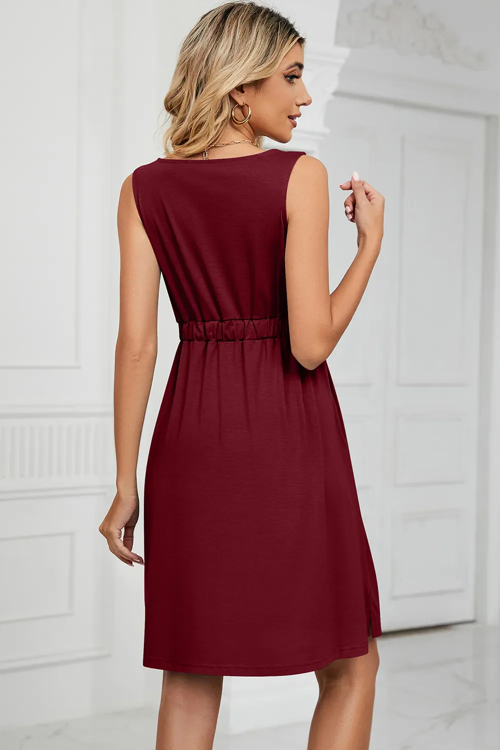 Buttoned Wide Strap Mini Dress - Image 4