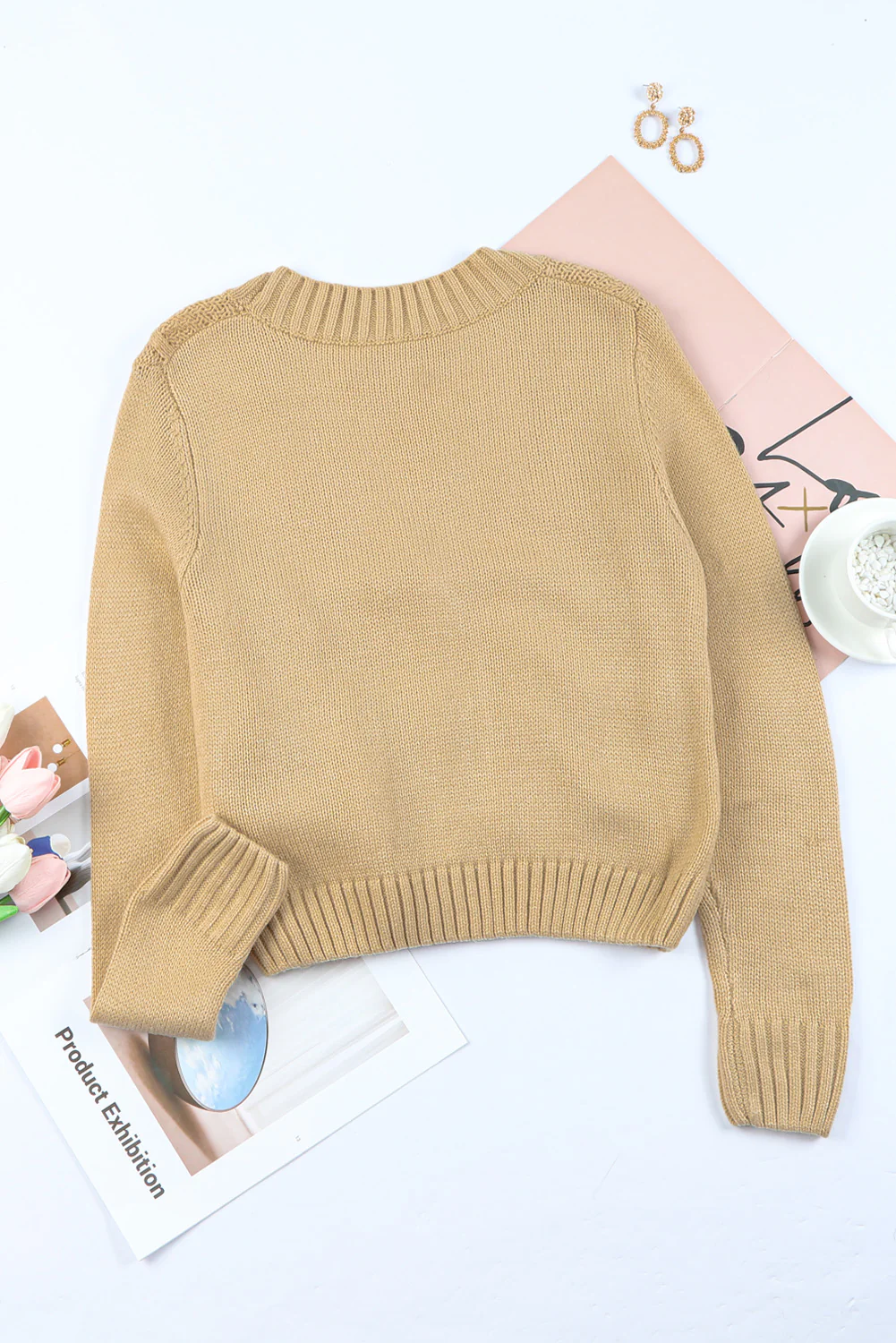 Cable-Knit Button Down V-Neck Cardigan - Image 20