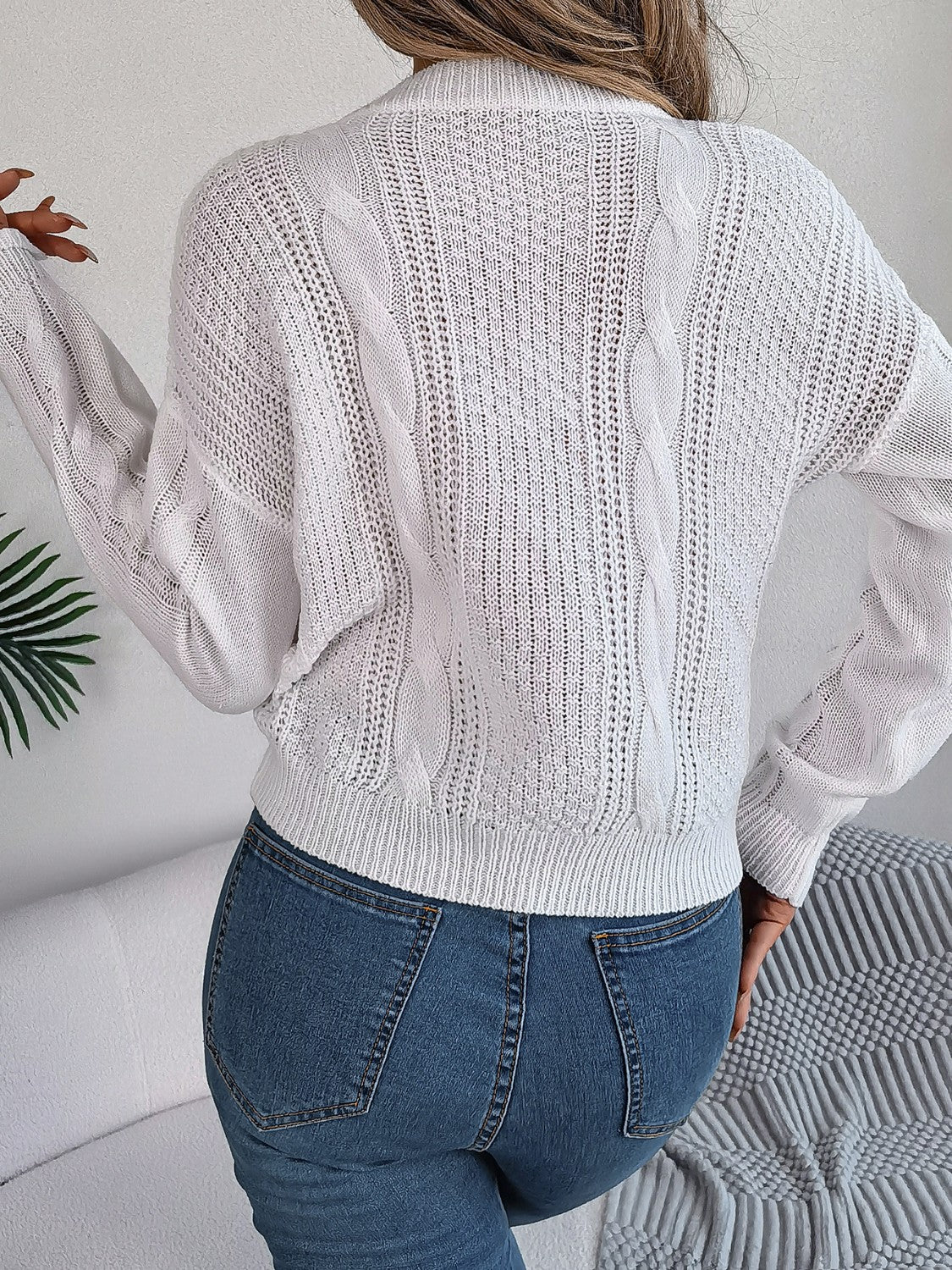 Cable-Knit Buttoned Round Neck Sweater - Image 8