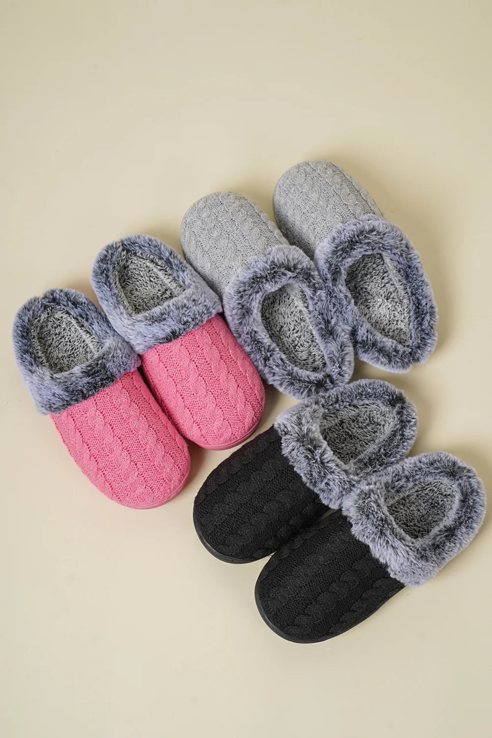 Cable-Knit Fluff Round Toe Slippers - Image 2