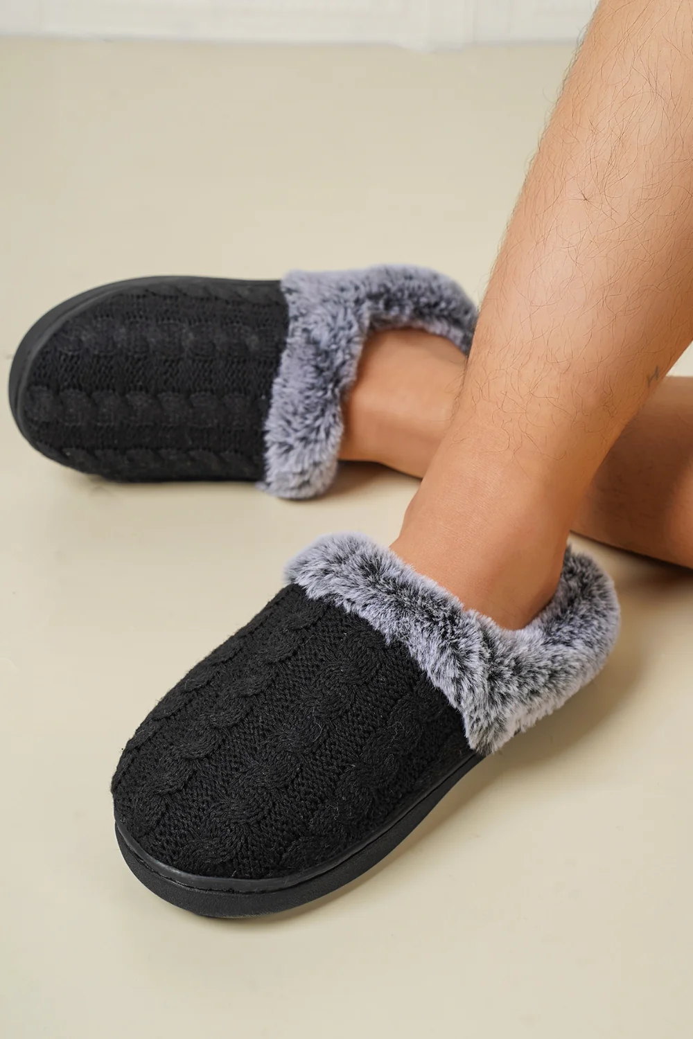Cable-Knit Fluff Round Toe Slippers - Image 6