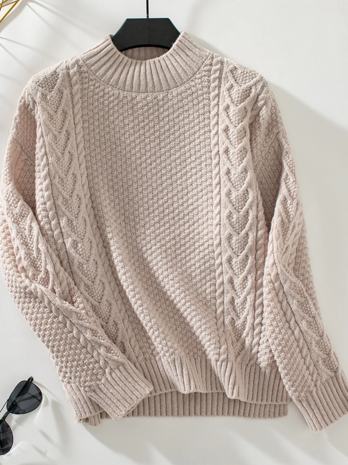 Cable-Knit Mock Neck Long Sleeve Sweater - Image 7