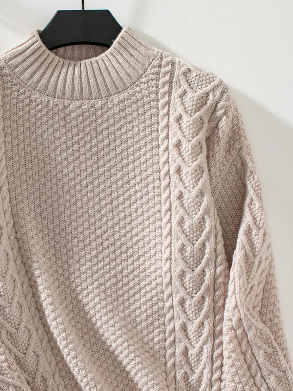 Cable-Knit Mock Neck Long Sleeve Sweater - Image 8