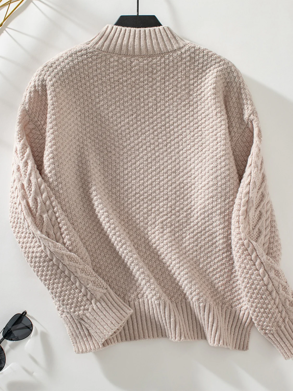 Cable-Knit Mock Neck Long Sleeve Sweater - Image 9