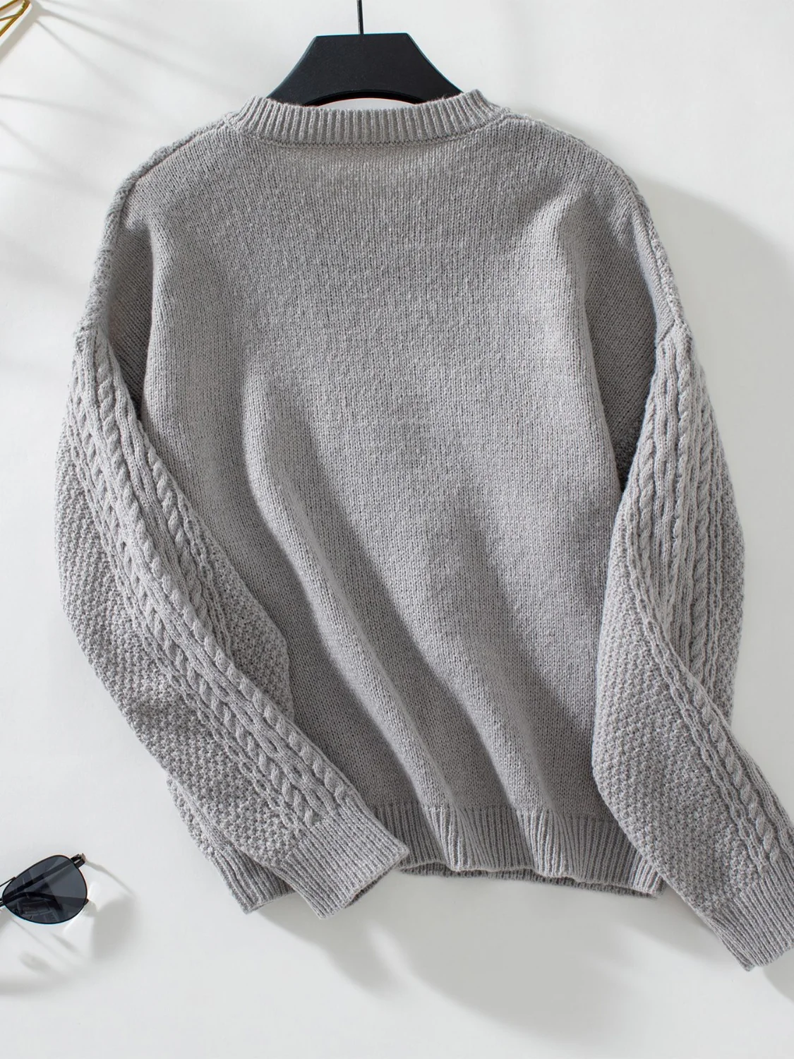 Cable-Knit Round Neck Button Up Cardigan - Image 10