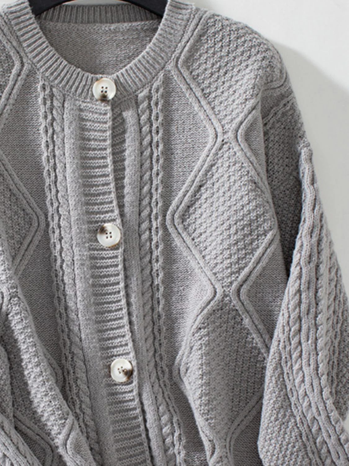 Cable-Knit Round Neck Button Up Cardigan - Image 11