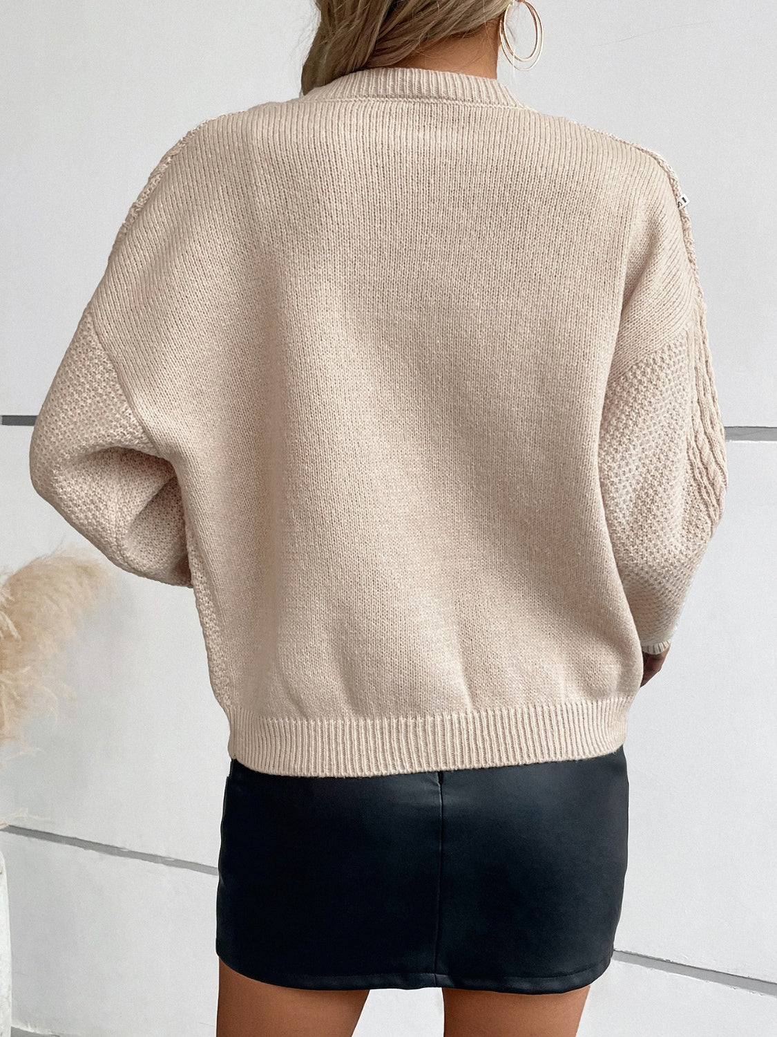 Cable-Knit Round Neck Button Up Cardigan - Image 4