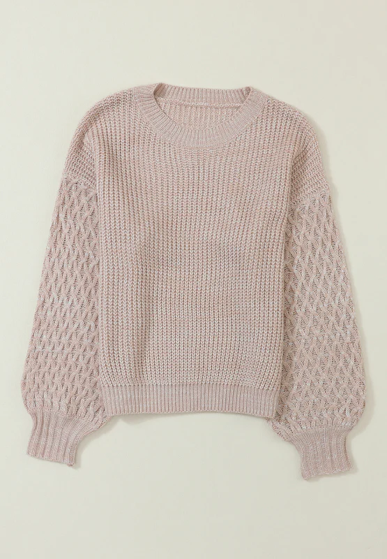 Cable-Knit Round Neck Dropped Shoulder Sweater - Image 5