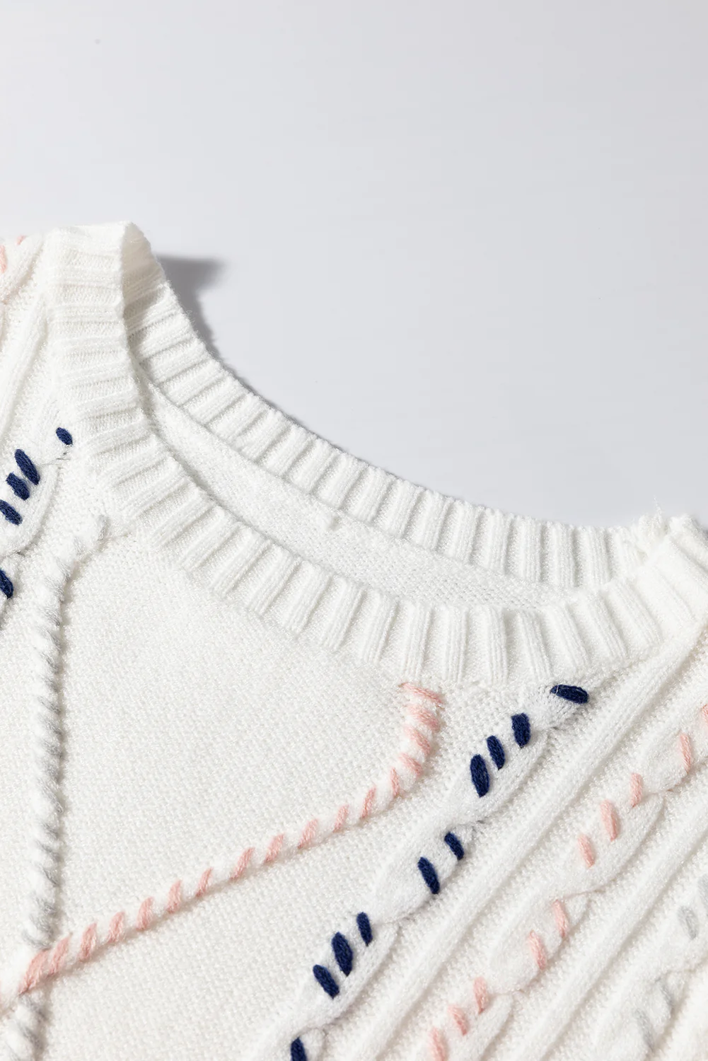 Cable Knit Round Neck Half Sleeve Sweater - Image 11