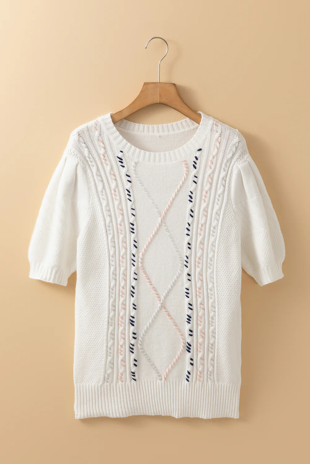 Cable Knit Round Neck Half Sleeve Sweater - Image 6