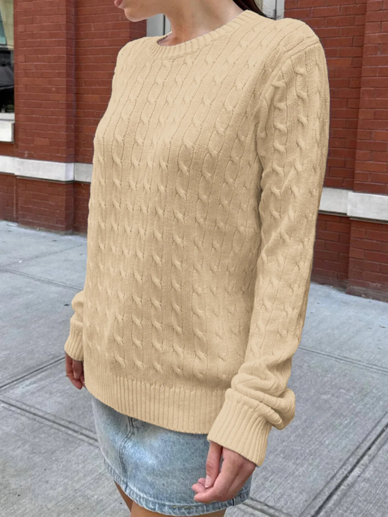 Cable-Knit Round Neck Pullover Sweater - Image 11