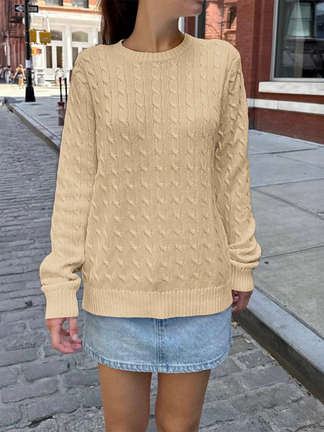 Cable-Knit Round Neck Pullover Sweater - Image 12