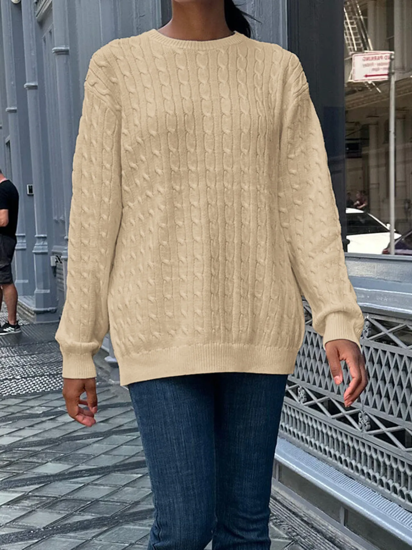 Cable-Knit Round Neck Pullover Sweater - Image 13