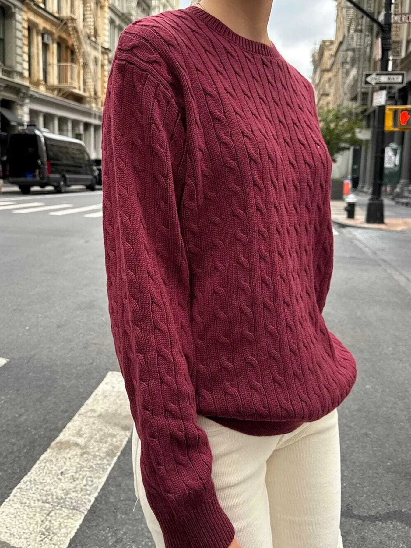 Cable-Knit Round Neck Pullover Sweater - Image 2