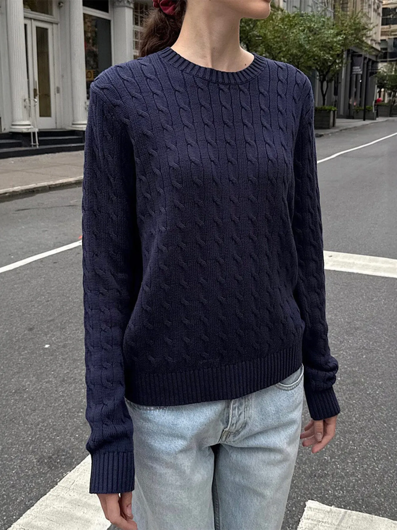 Cable-Knit Round Neck Pullover Sweater - Image 4