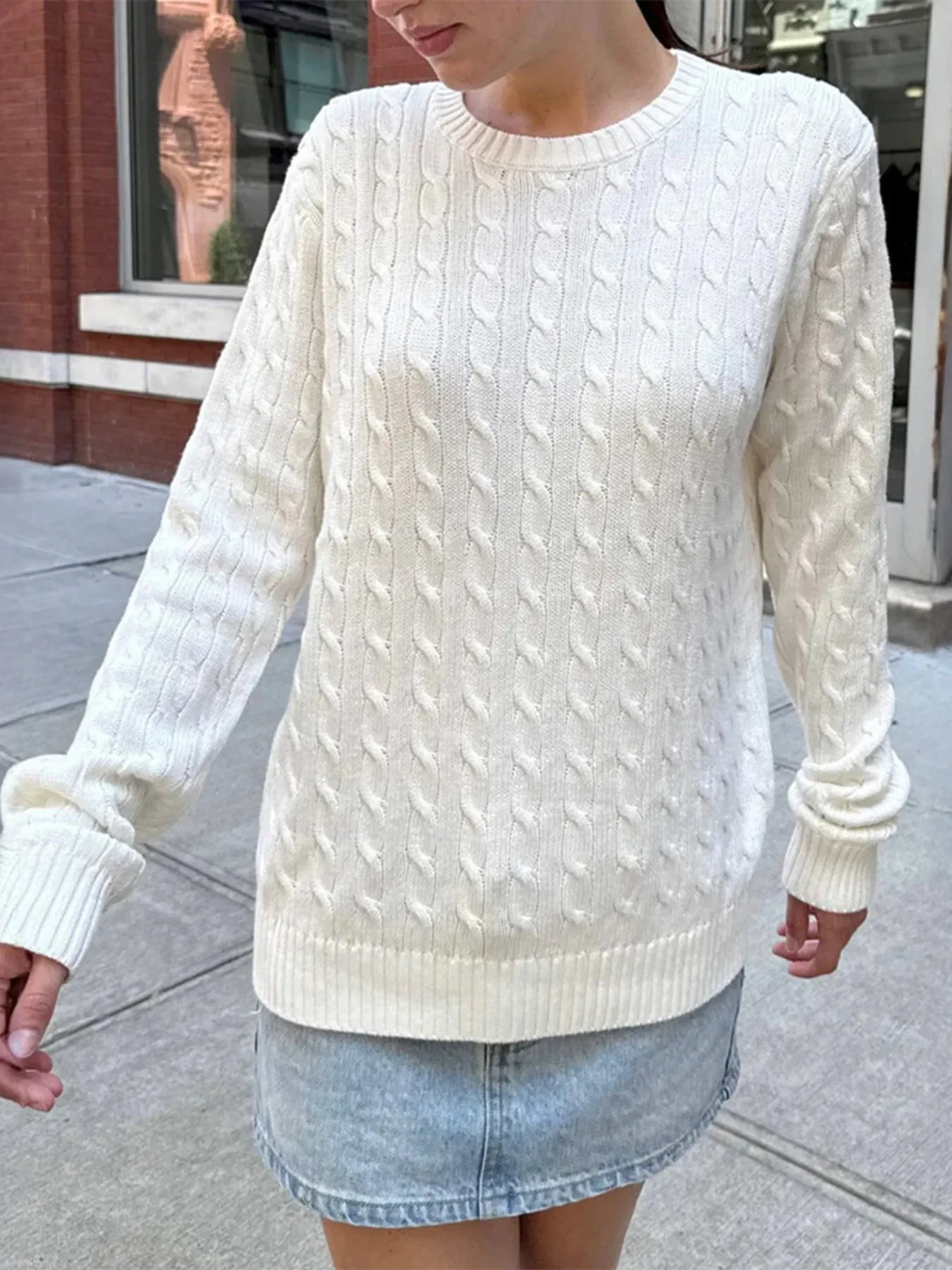 Cable-Knit Round Neck Pullover Sweater - Image 9