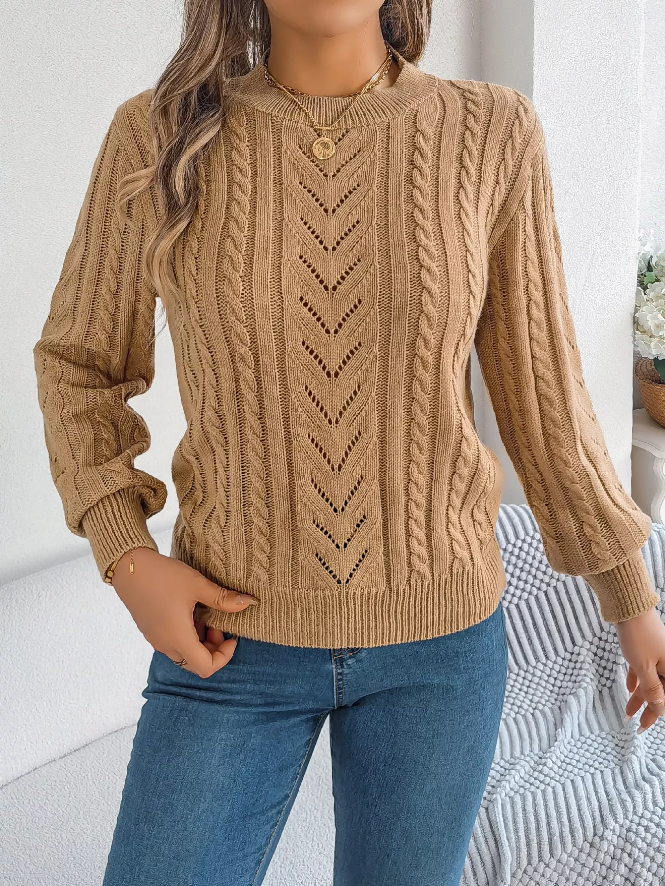 Cable-Knit Round Neck Sweater - Image 10