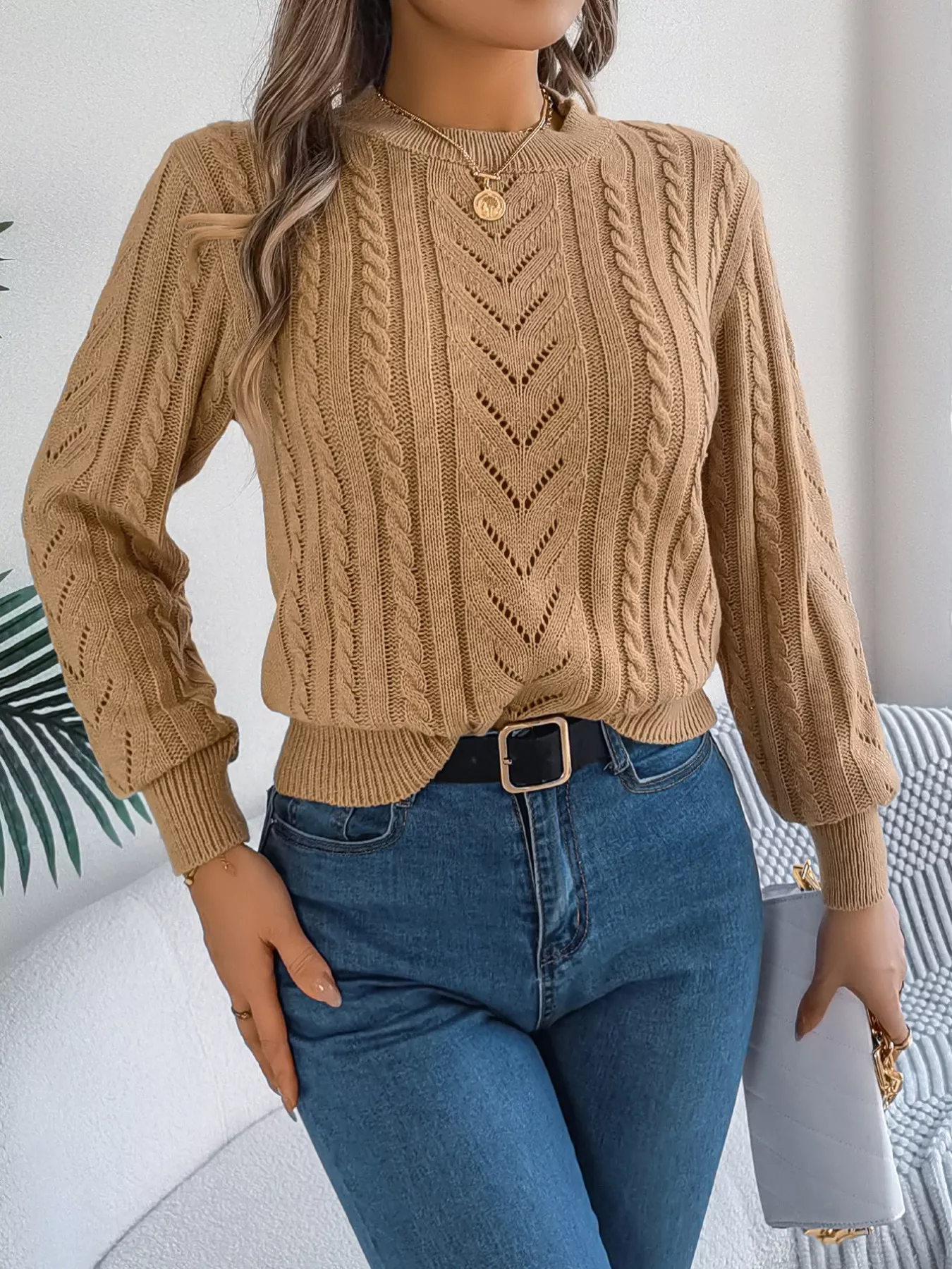 Cable-Knit Round Neck Sweater - Image 11